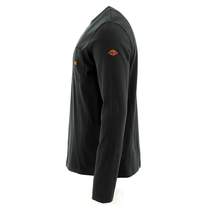 Flame Resistant Logo Pocket Long Sleeve Tee Black Men Cat Footwear Tops and Outerwear