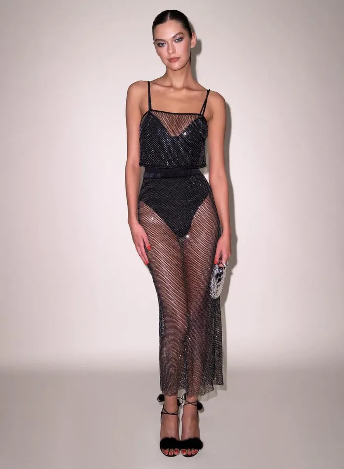 Fleur Du Mal Bottoms Rhinestone Fishnet Skirt Black 8211 Women Fleur Du Mal Bottoms Rhinestone Fishnet Skirt Black 8211 Women