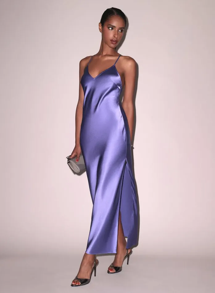 Fleur Du Mal Dresses Maxi High Slit Slip Dress Periwinkle 8211 Women Fleur Du Mal Dresses Maxi High Slit Slip Dress Periwinkle 8211 Women