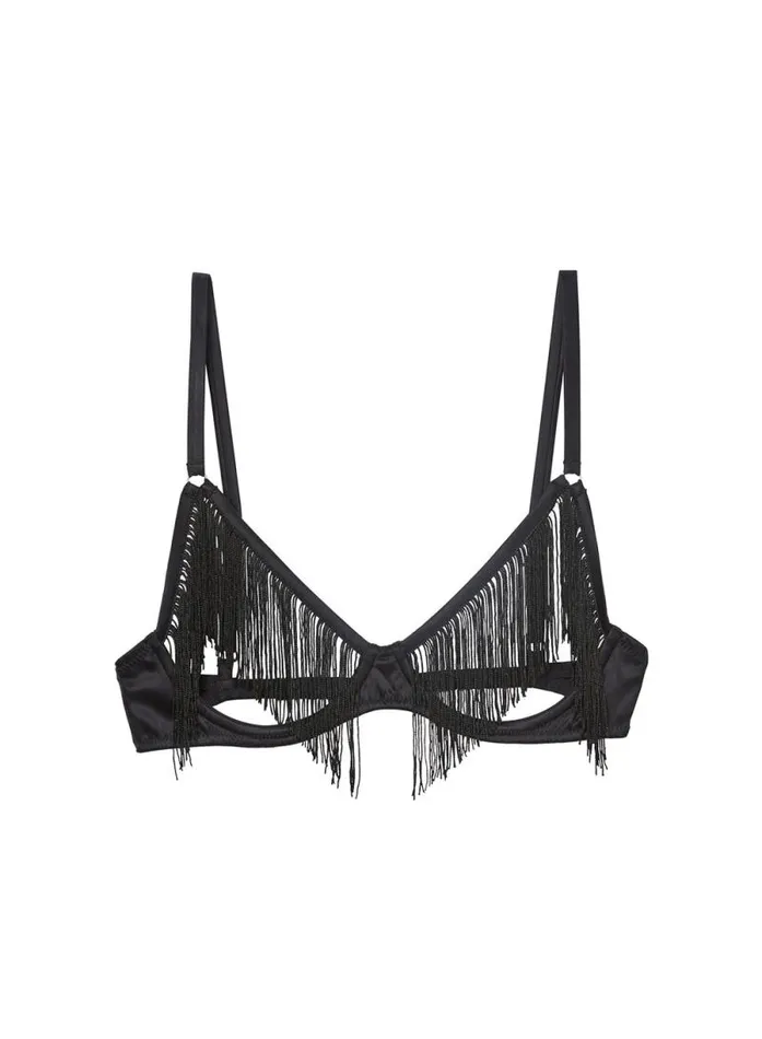 Fleur Du Mal Pleasure Fringe Ouvert Bra Black 8211 Women