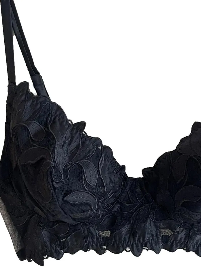 Fleur Du Mal Underwire Bras Lily Embroidery Post Surgical Bra Black 8211 Women
