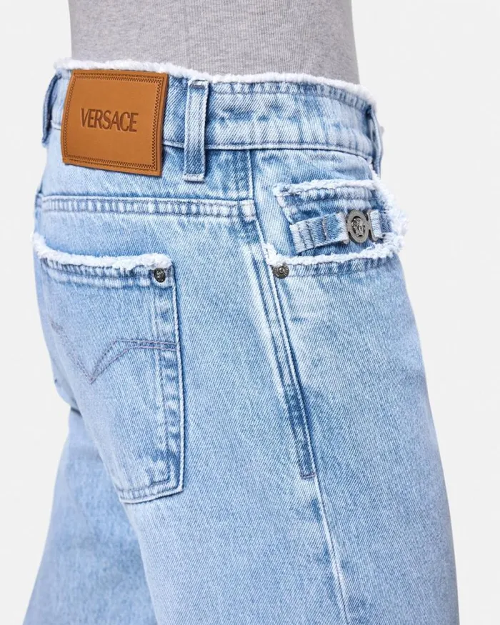 Frayed RegularFit Jeans Blue Men Versace Pants and Shorts