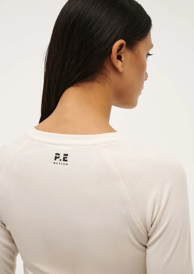 FREE PLAY 30 LONG SLEEVE RIB TEE IN WHISPER WHITE Women LongSleeveTops PE Nation