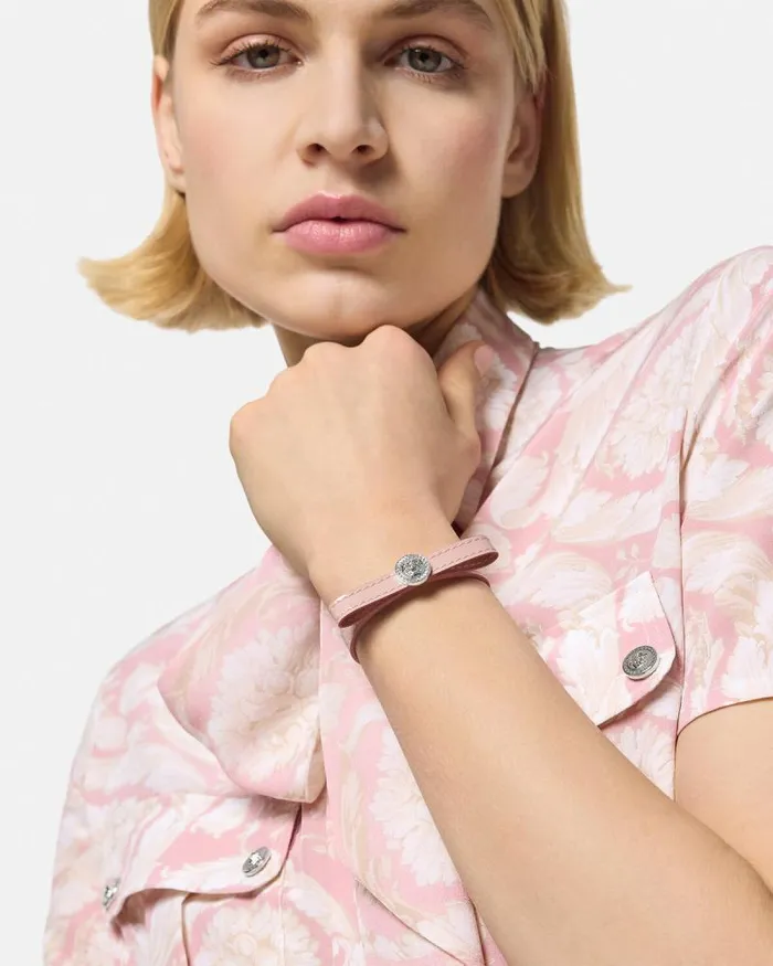 Gianni Ribbon Leather Bracelet Light Pink Women Versace Bracelets