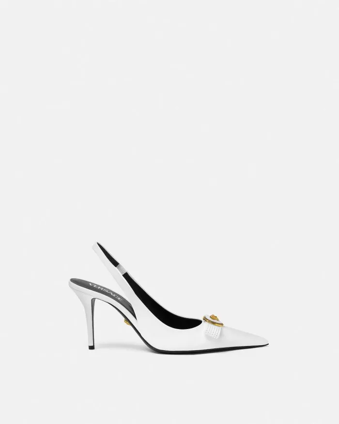 Gianni Ribbon Slingback Pumps 85 Mm White Women Versace Pumps and Slingbacks