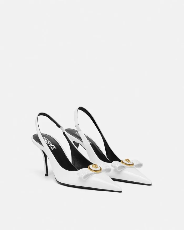 Gianni Ribbon Slingback Pumps 85 Mm White Women Versace Pumps and Slingbacks
