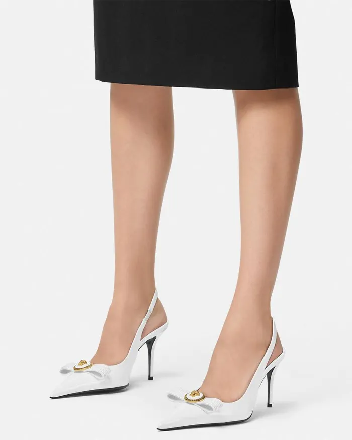 Gianni Ribbon Slingback Pumps 85 Mm White Women Versace Pumps and Slingbacks