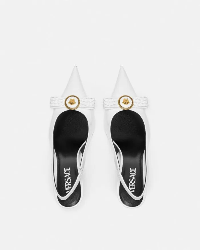 Gianni Ribbon Slingback Pumps 85 Mm White Women Versace Pumps and Slingbacks