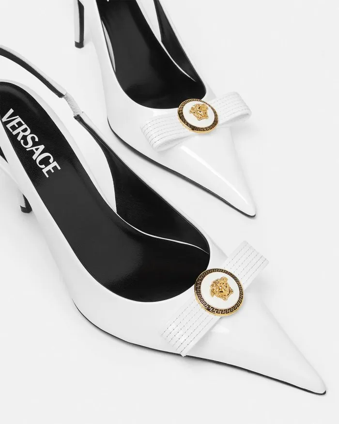 Gianni Ribbon Slingback Pumps 85 Mm White Women Versace Pumps and Slingbacks