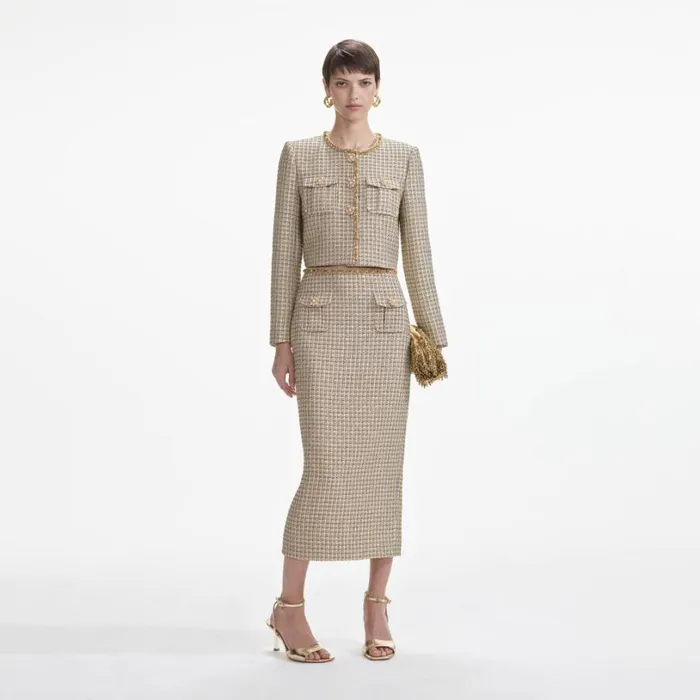 Gold Boucle Midi Skirt Women Self Portrait Bottoms