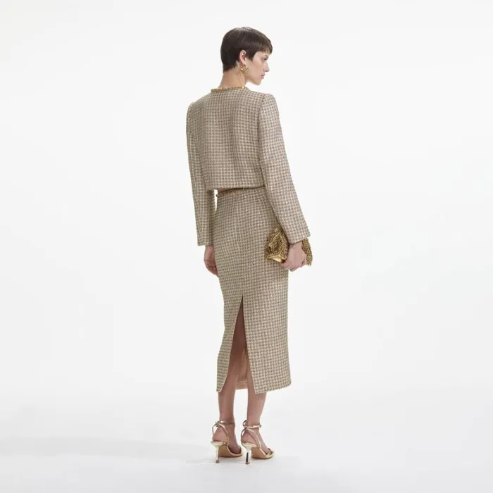 Gold Boucle Midi Skirt Women Self Portrait Bottoms Gold Boucle Midi Skirt Women Self Portrait Bottoms