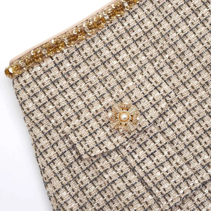 Gold Boucle Midi Skirt Women Self Portrait Bottoms Gold Boucle Midi Skirt Women Self Portrait Bottoms