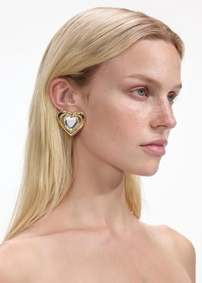 Gold Crystal Heart Earrings Women Self Portrait Jewellery Gold Crystal Heart Earrings Women Self Portrait Jewellery