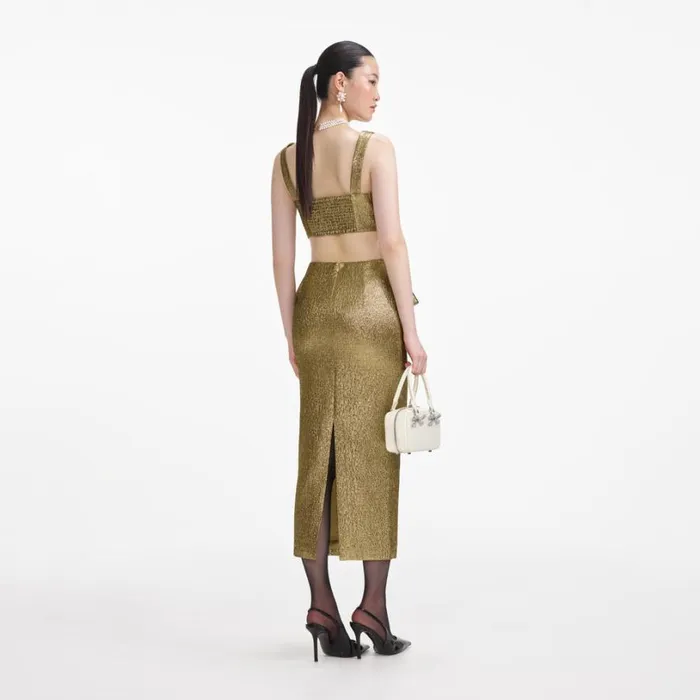 Gold Metallic Jacquard Midi Skirt Women Self Portrait Bottoms Gold Metallic Jacquard Midi Skirt Women Self Portrait Bottoms