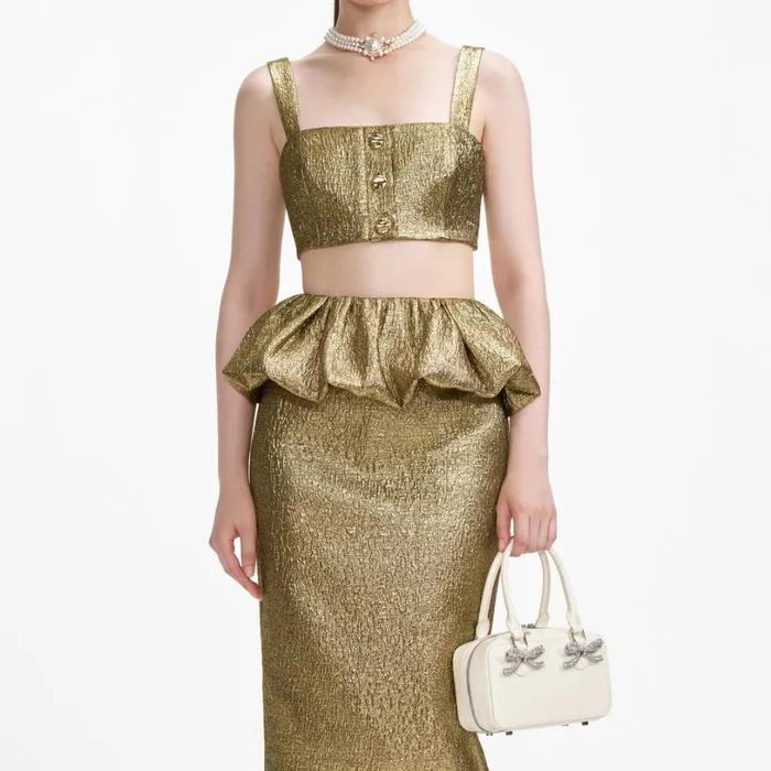 Gold Metallic Jacquard Midi Skirt Women Self Portrait Bottoms Gold Metallic Jacquard Midi Skirt Women Self Portrait Bottoms