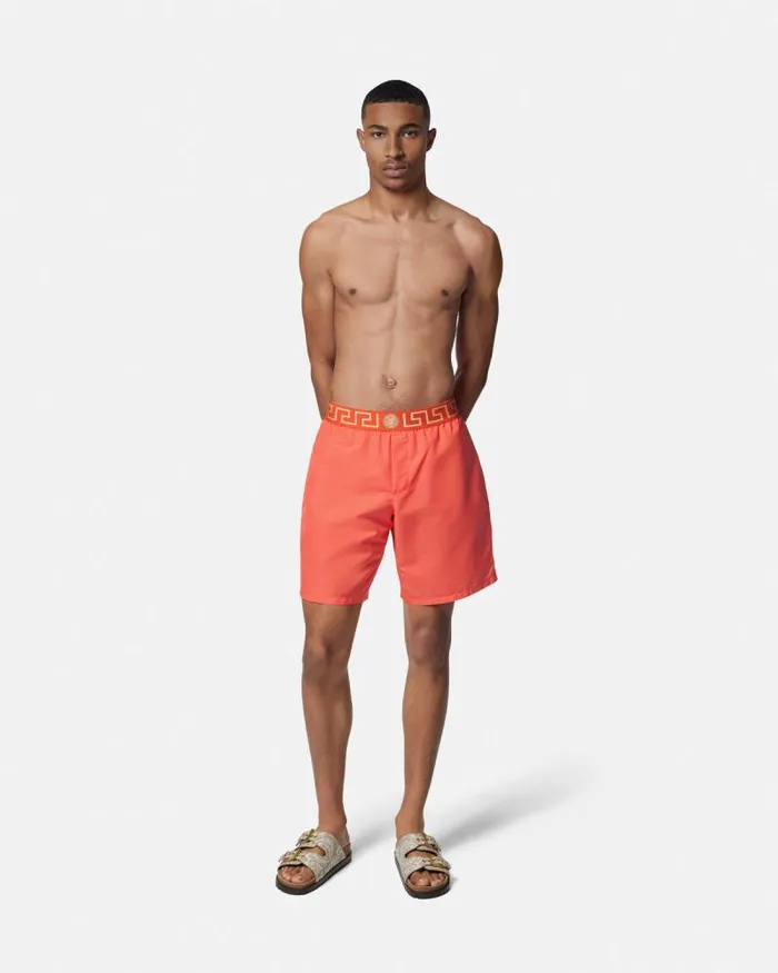 Greca Border Boardshorts Red Men Versace Swimwear