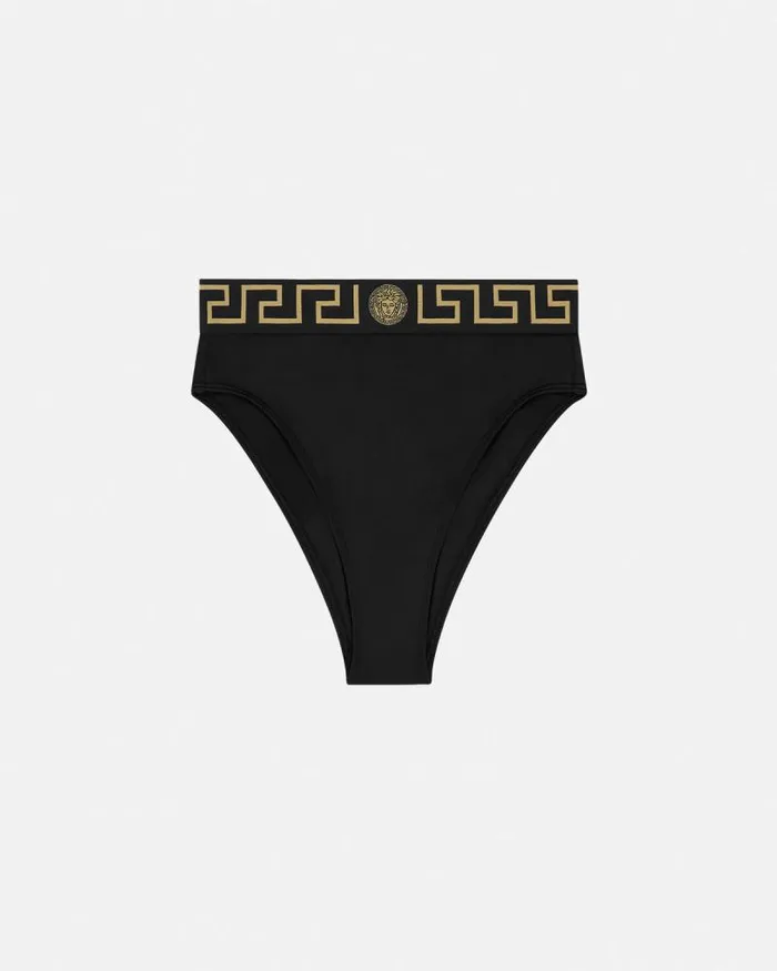 Greca Border High Waist Bikini Bottoms Black Women Versace Swimwear