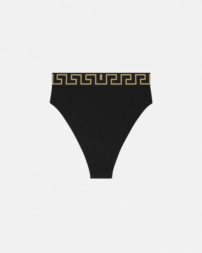Greca Border High Waist Bikini Bottoms Black Women Versace Swimwear