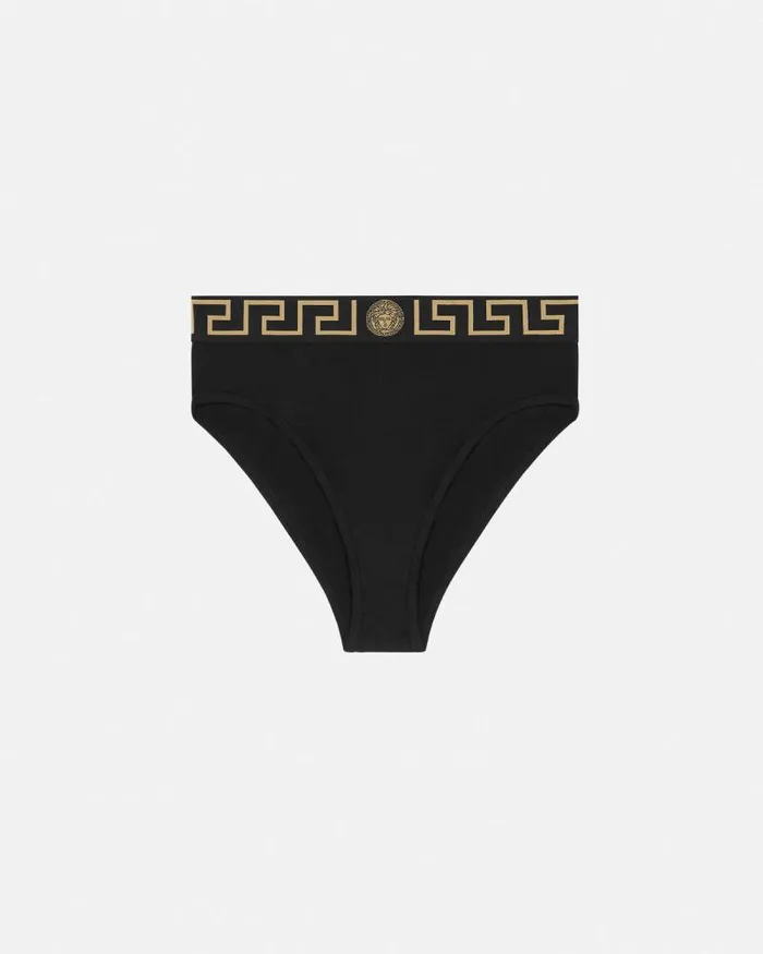 Greca Border High Waist Briefs Black Women Versace Bras and Briefs
