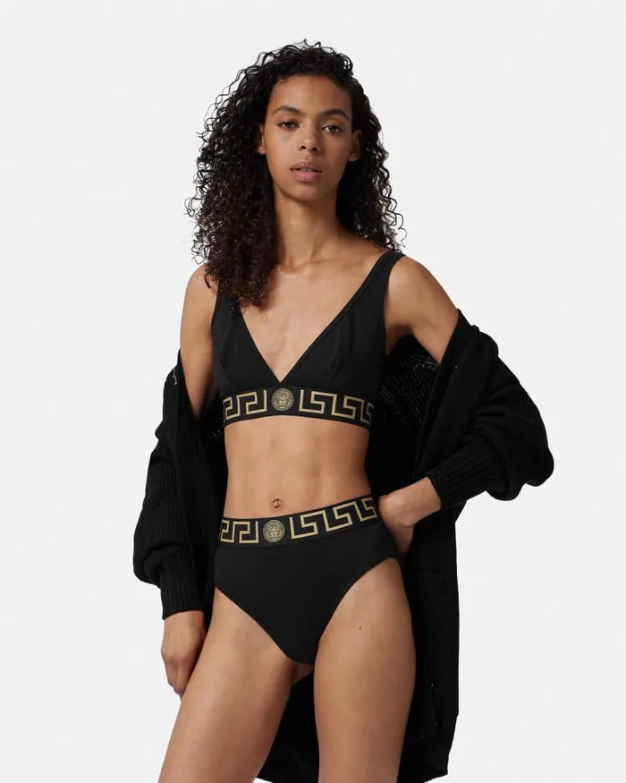 Greca Border High Waist Briefs Black Women Versace Bras and Briefs