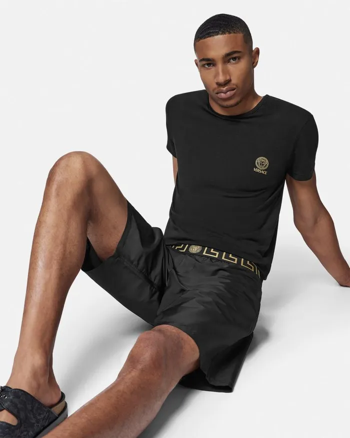 Greca Border Mid Boardshorts Black Men Versace Swimwear