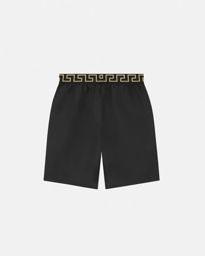 Greca Border Mid Boardshorts Black Men Versace Swimwear