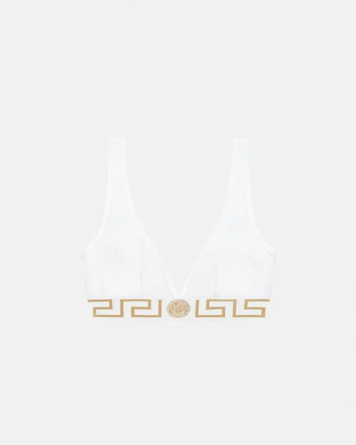 Greca Border Triangle Bralette White Women Versace Bras and Briefs