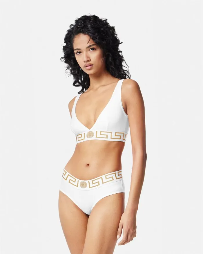 Greca Border Triangle Bralette White Women Versace Bras and Briefs