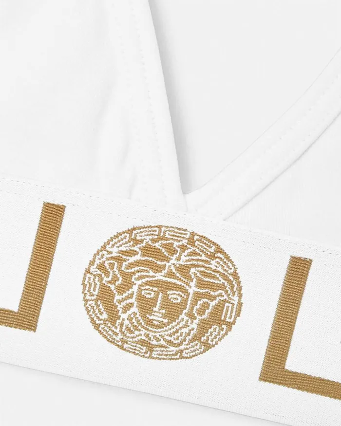 Greca Border Triangle Bralette White Women Versace Bras and Briefs