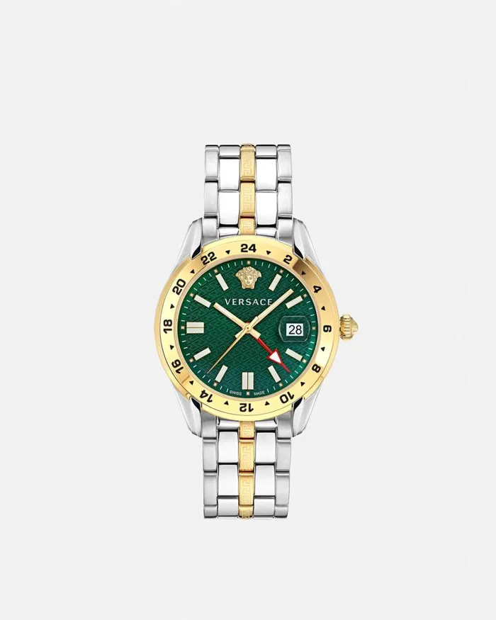 Greca Time GMT Watch Silvergold Men Versace Watches
