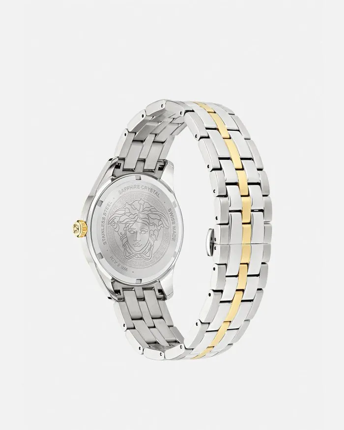 Greca Time GMT Watch Silvergold Men Versace Watches