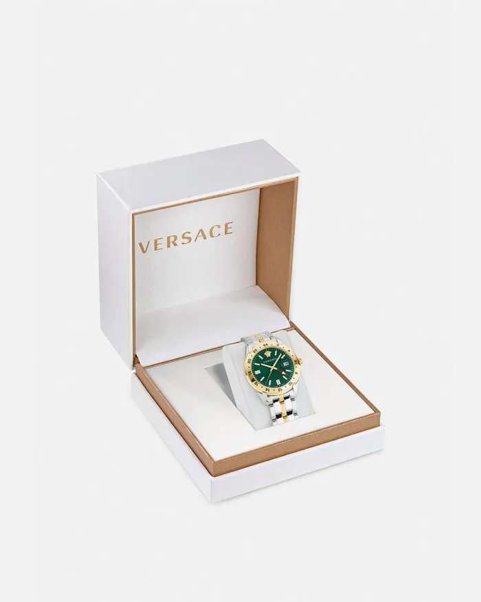 Greca Time GMT Watch Silvergold Men Versace Watches