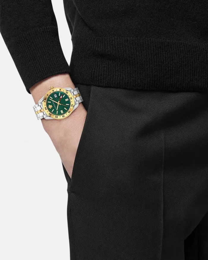 Greca Time GMT Watch Silvergold Men Versace Watches