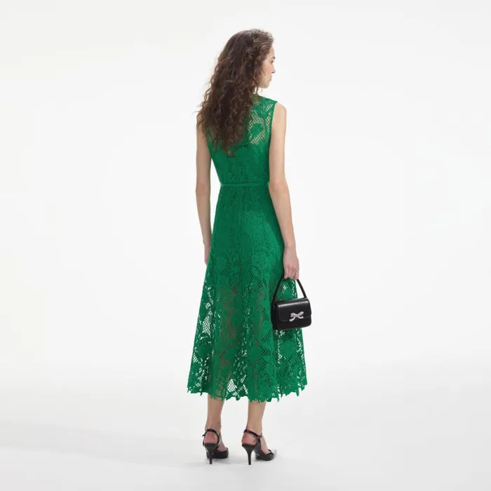 Green Lace Sleeveless Midi Dress Women Self Portrait Dresses Green Lace Sleeveless Midi Dress Women Self Portrait Dresses