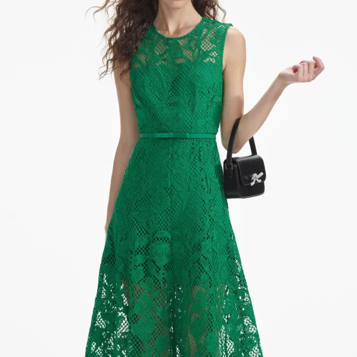 Green Lace Sleeveless Midi Dress Women Self Portrait Dresses Green Lace Sleeveless Midi Dress Women Self Portrait Dresses