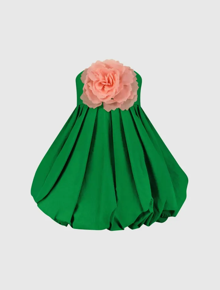 Green Strapless Faille Mini Dress With 3D Flower Spring Green Women Every Day Dresses Mac Duggal