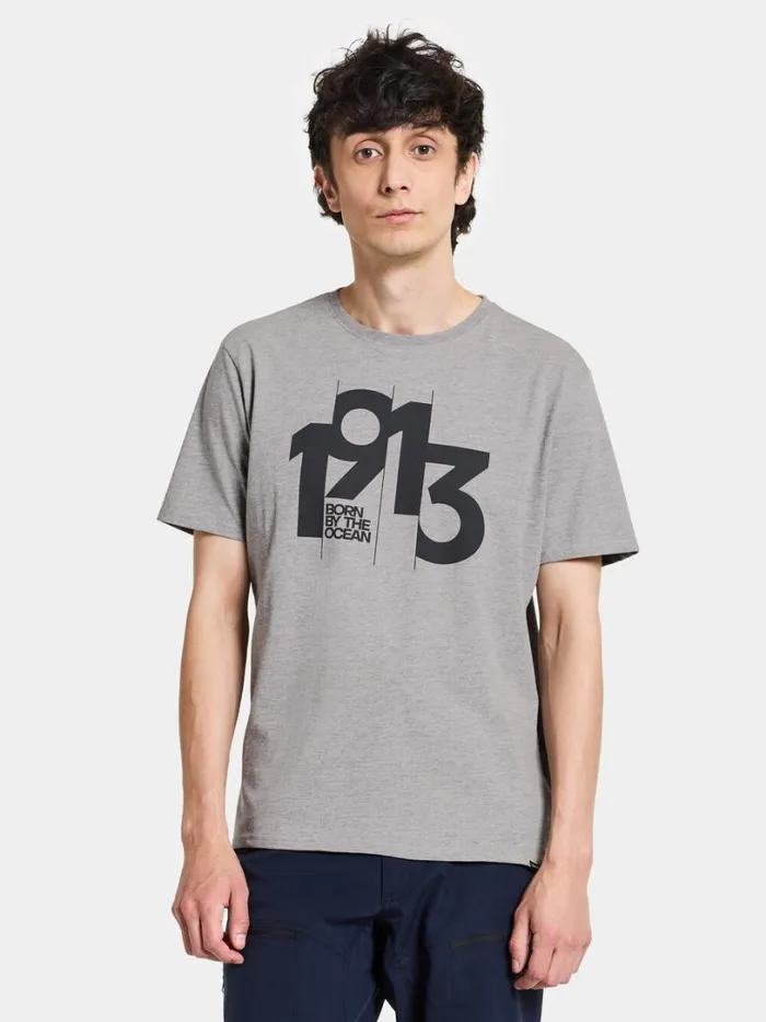 Heritage Printed Men039s Tshirt Grey Melange Men Didriksons Tshirts and Polos