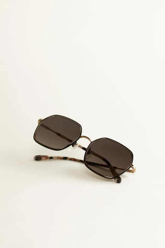 Hexagonal Sunglasses Lea Black Women Baandsh Eyewear