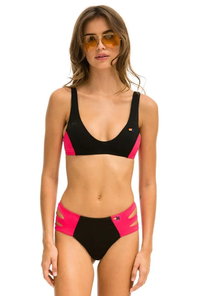 HiWaisted Side Cut Out Color Block Cheeky Bikini Bottoms 8211 Black Red Women Aviator Nation Swim Bottoms HiWaisted Side Cut Out Color Block Cheeky Bikini Bottoms 8211 Black Red Women Aviator Nation Swim Bottoms