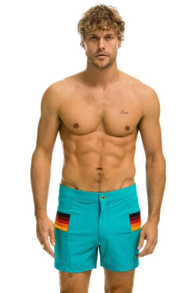 Horizontal 5 Stripe Flex Shorts 8211 Jade Men Aviator Nation Shorts
