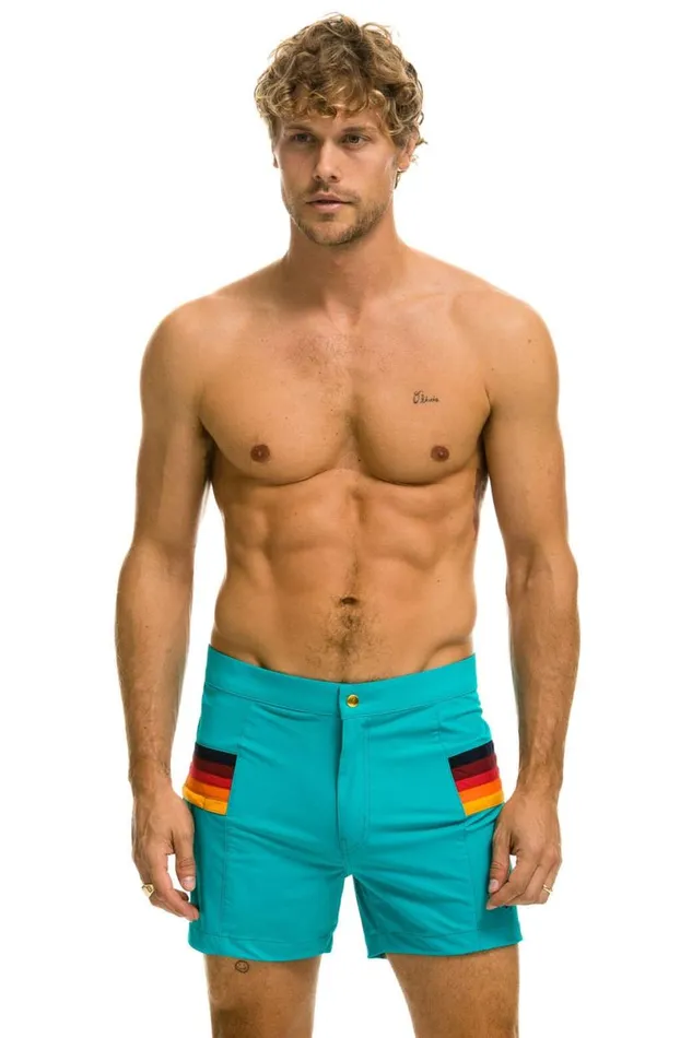 Horizontal 5 Stripe Flex Shorts 8211 Jade Men Aviator Nation Shorts