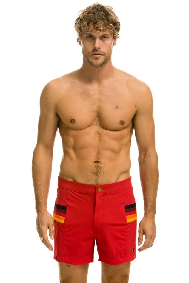 Horizontal 5 Stripe Flex Shorts 8211 Red Men Aviator Nation Shorts