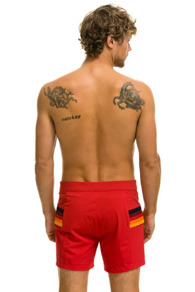 Horizontal 5 Stripe Flex Shorts 8211 Red Men Aviator Nation Shorts