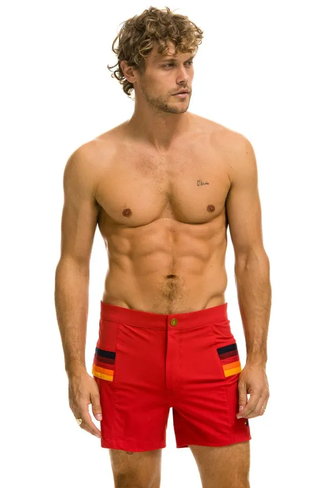 Horizontal 5 Stripe Flex Shorts 8211 Red Men Aviator Nation Shorts