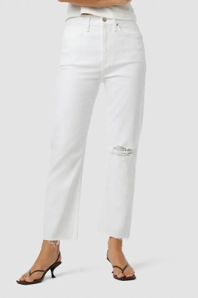 Hudson Jeans Straight Jade HighRise Straight Crop Jean Torn White 8211 Women