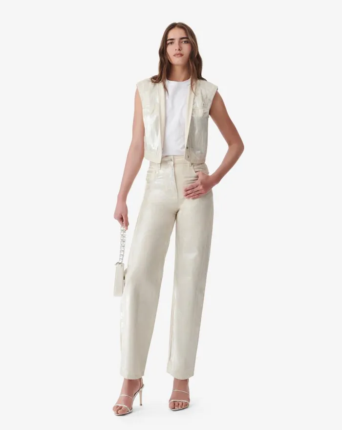 IRO CHANDRA METALLIC JEANS Ecru Silver Lurex Women Jeans