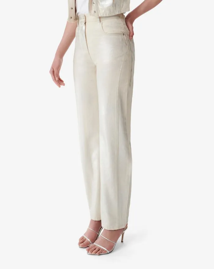 IRO CHANDRA METALLIC JEANS Ecru Silver Lurex Women Jeans