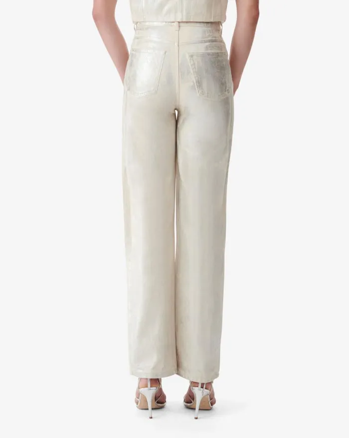 IRO CHANDRA METALLIC JEANS Ecru Silver Lurex Women Jeans
