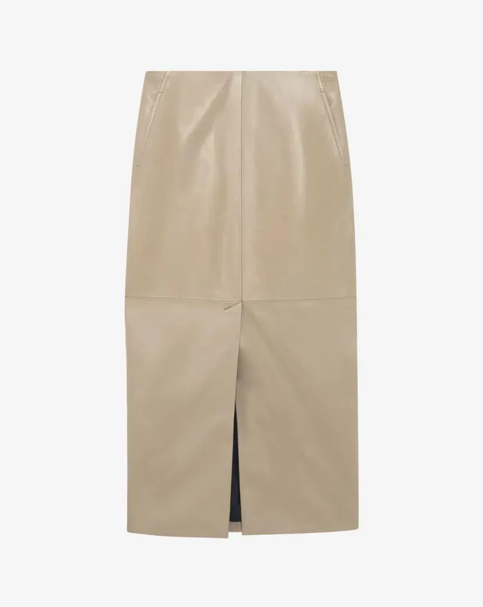 IRO NADIA SLIT LEATHER MIDI SKIRT Taupe Women Shorts and Skirts