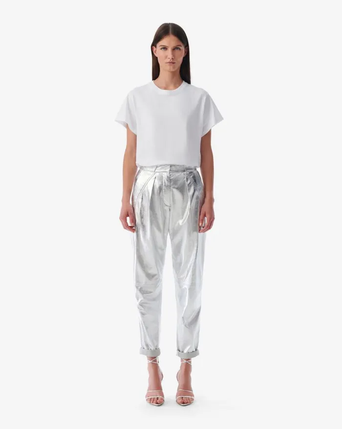 IRO NIL SILVER LEATHER CARROT PANTS Silver Women Trousers